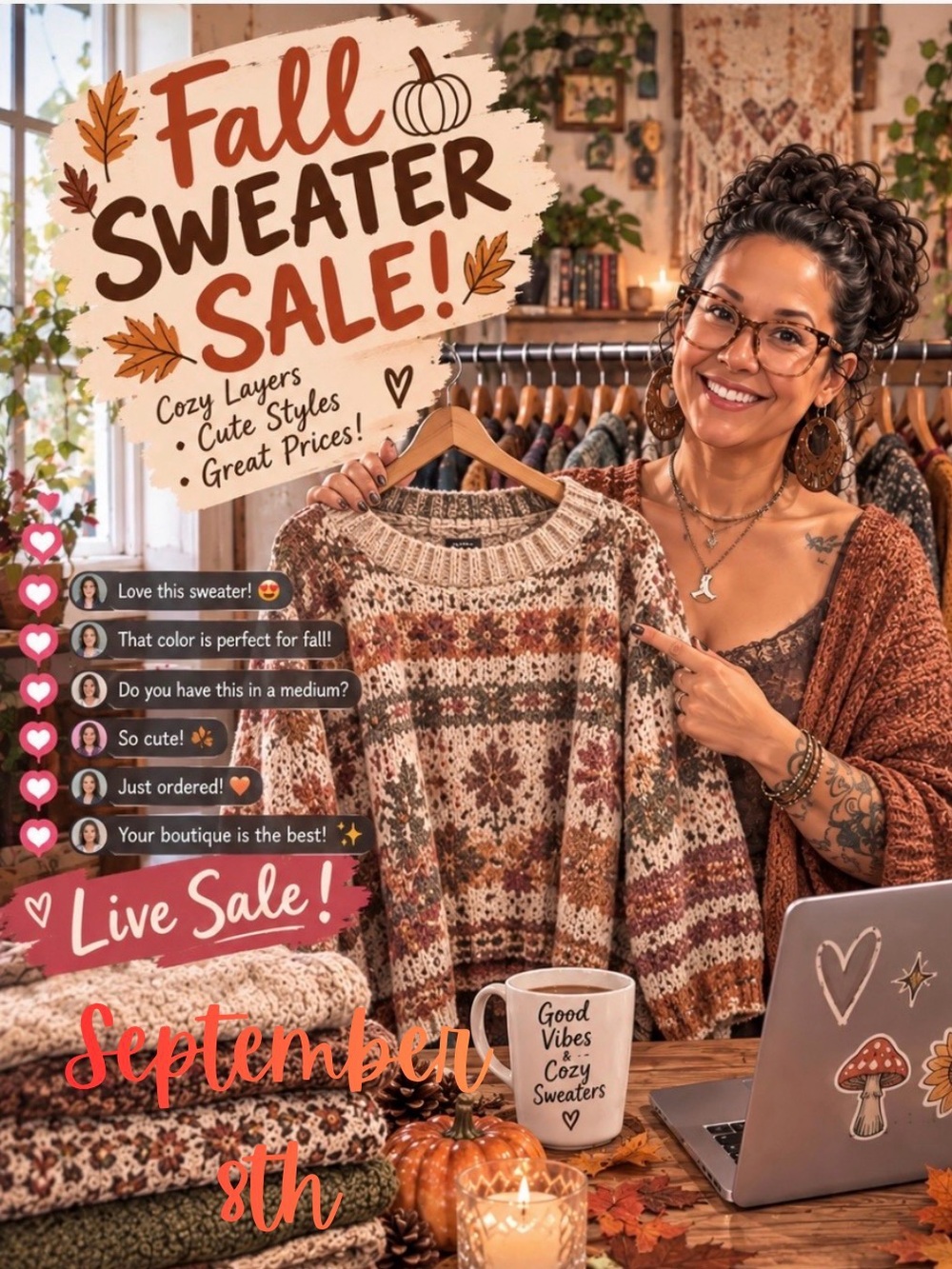 Come hang! Sweaters, new fall finds, BoHo, and more!!